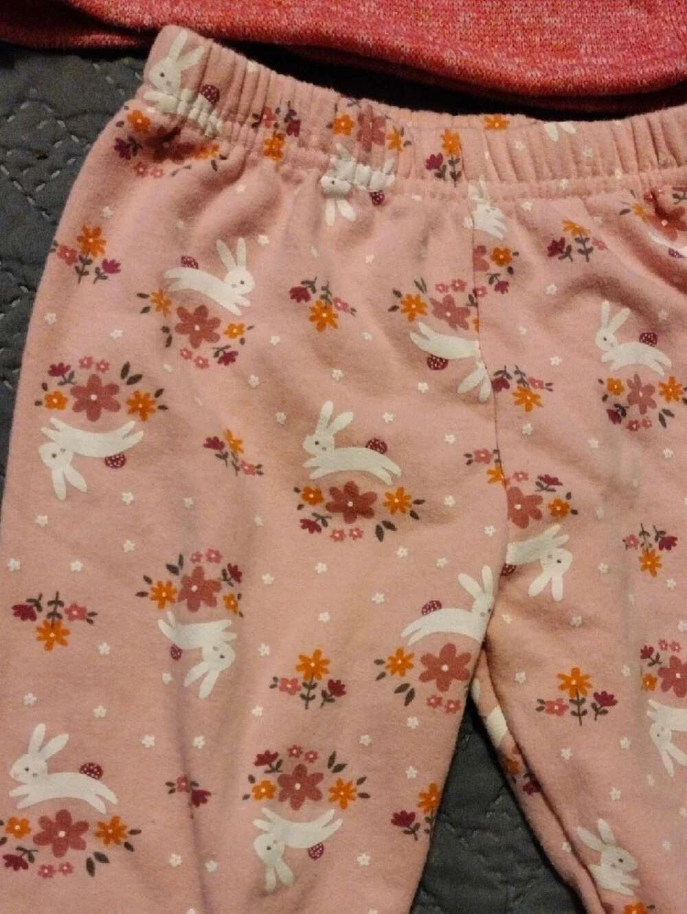 Girls Pink Bunny Two-Piece Set with Sherpa Cuff Top